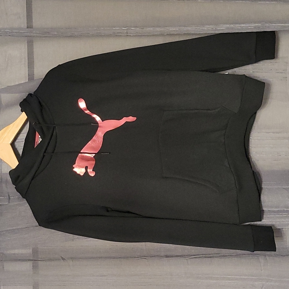Puma Black Hoodie with Shiny Pink Logo